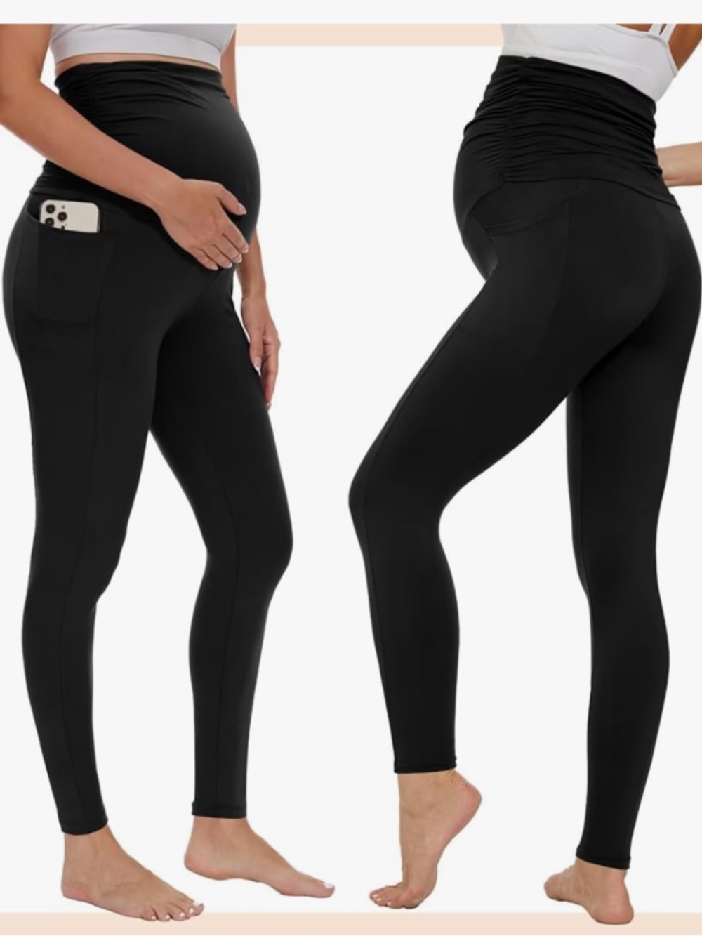2 Maternity High-Waist Black Leggings with Side Pocket